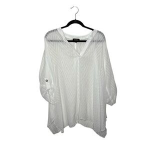 Cal Style White 3/4 Sleeve Sheer  Textured V neck Tunic Size XL Womens